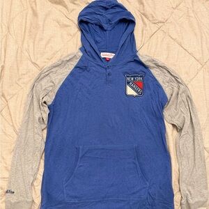 Mitchell & Ness Blue and Gray New York Rangers Crewneck Hoodie